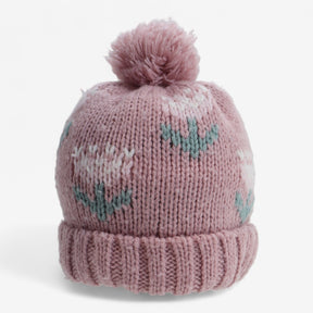 Bobble Hat Pink Knit with Flowers