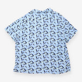 Shirt Pale Blue Bird Print Short Sleeve