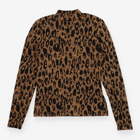 High neck Jacquard Top with Leopard Prints