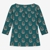 Green Pinecone Print Cowl Neck Jersey Top
