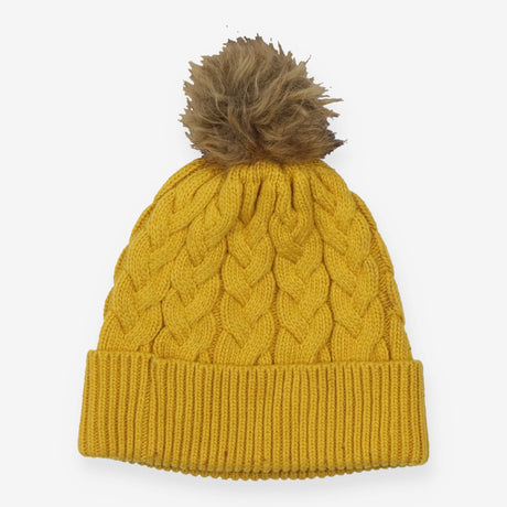 Cable Knit Bobble Hat Wool Blend Pom Pom Beanie