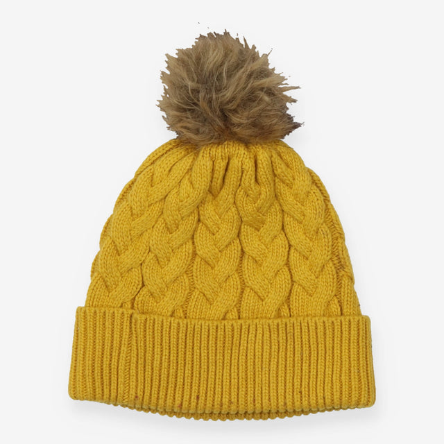 Cable Knit Bobble Hat Wool Blend Pom Pom Beanie