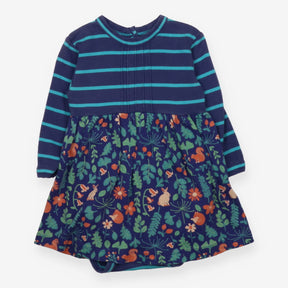 Dress long sleeve navy striped rabbits squirrels w