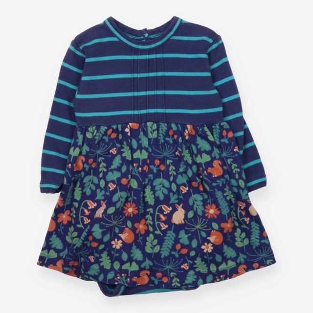 Dress long sleeve navy striped rabbits squirrels w