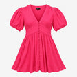 Dress Pink Linen Blend V-Neck Puff Sleeve Mini Pet