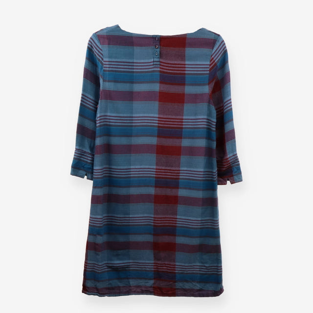 Blue Red Check Smock Dress Cotton Short Sleeve