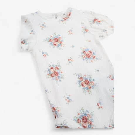 Bodysuit White with flowers & Frilled sleeve