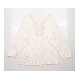 Tunic Top White Floral Embroidered Cotton Tassel T