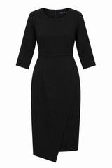 Wrap Dress Black Three Quarter Sleeve Midi