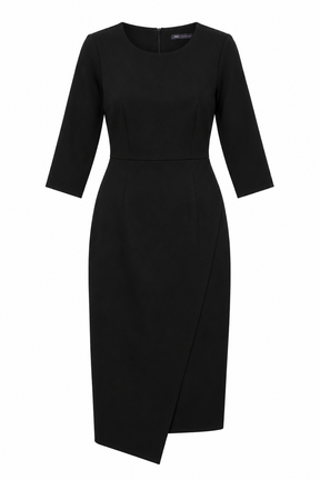 Wrap Dress Black Three Quarter Sleeve Midi