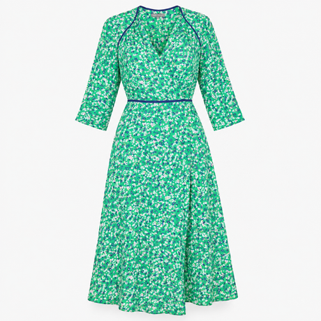 Wrap Midi Dress Floral Print V Neck Long Sleeve