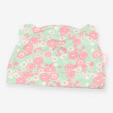 Baby Hat green with pink flowers and ears