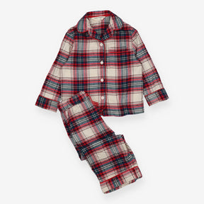 Tartan pyjamas cream, red and green