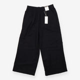 Black Linen Rich Wide Leg Cropped Trousers
