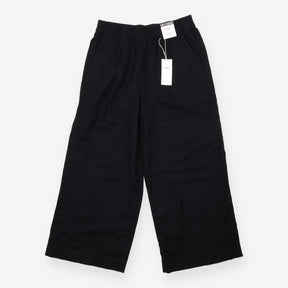 Black Linen Rich Wide Leg Cropped Trousers