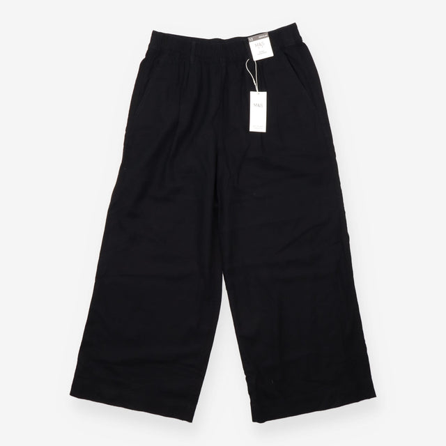 Black Linen Rich Wide Leg Cropped Trousers