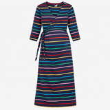 Maternity Dress Navy Rainbow Stripe Organic Cotton