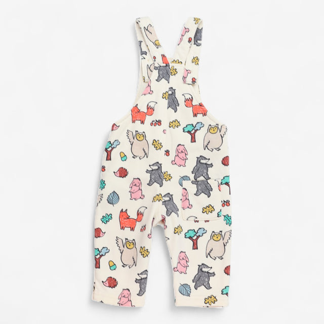 Jersey dungarees cream woodland animals