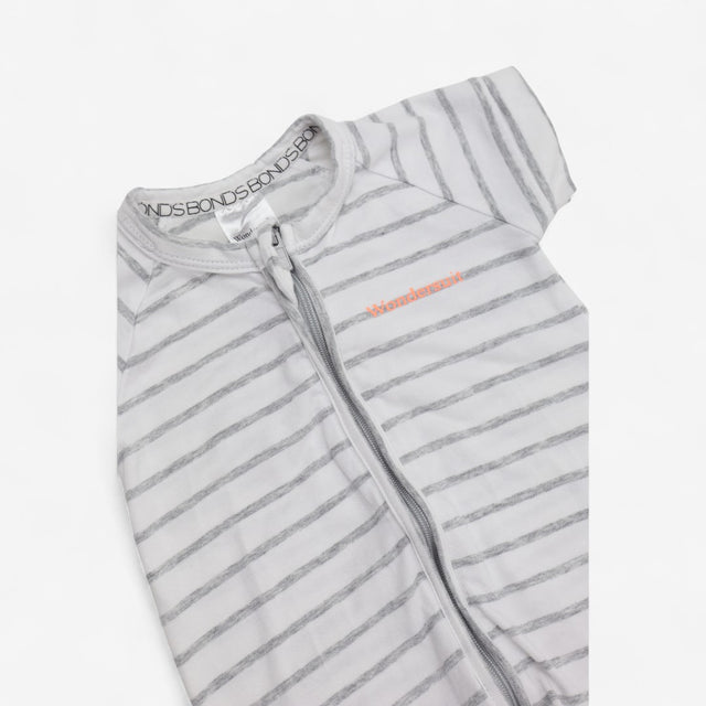 Wondersuit white and grey stripe romper