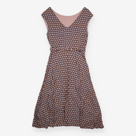 Dress Pink Burgundy Abstract Geometric Tie Waist M