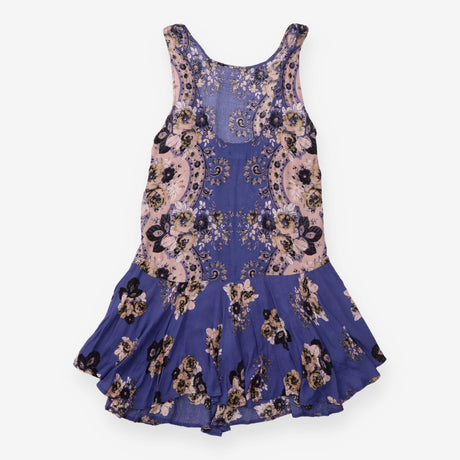 Mini Beach Dress Blue Floral Ruffle Hem