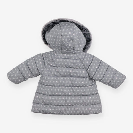 Grey Fleece Lined Coat Fur Trim Hood
