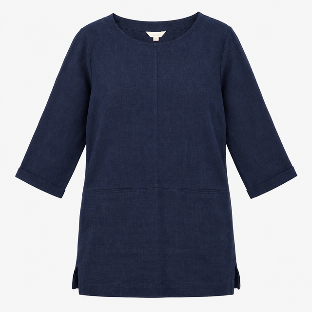 Dress Navy Blue Tunic Style 3/4 Sleeve Pockets
