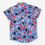 Shirt Blue With Sharks, Palm Trees and Surf Boards