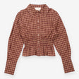 Burgundy Plaid Smocked Waist Peplem