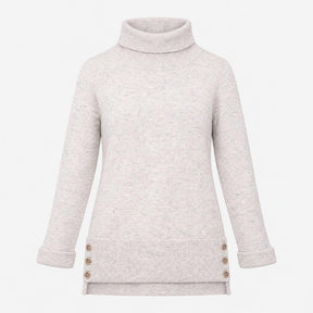 Grey Marl Roll Neck Jumper with Button Detail at H