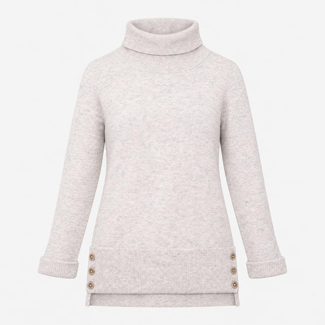 Grey Marl Roll Neck Jumper with Button Detail at H