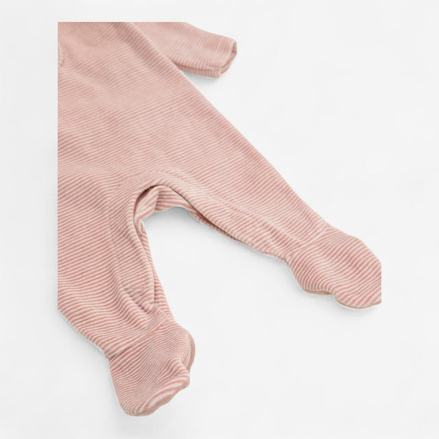 Sleepsuit Collared Velour Pink Stripe with Teddy