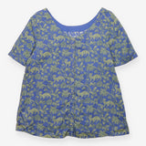 Top Blue Yellow Tiger Palm Print 100% Linen Short 