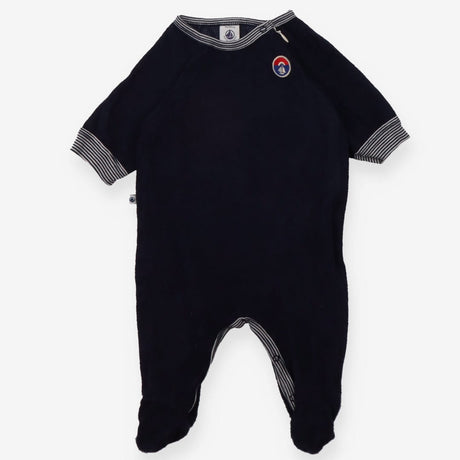Footed romper Navy Toweling Blue Stripe Cuffs