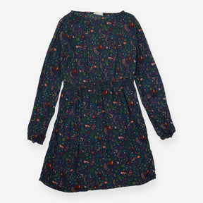 Dress Long Sleeved Navy Leaves and Woodland Animal