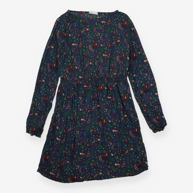Dress Long Sleeved Navy Leaves and Woodland Animal