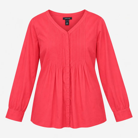 Pink Blouse Pin Tuck V Neck