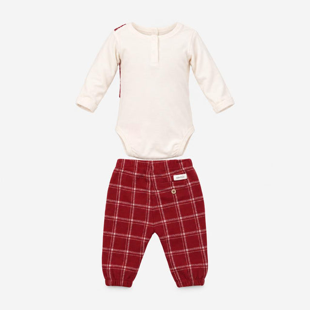 Bodysuit white long sleeves with red check waistco