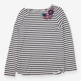 T-Shirt Long Sleeved Navy Stripe Flower Applique
