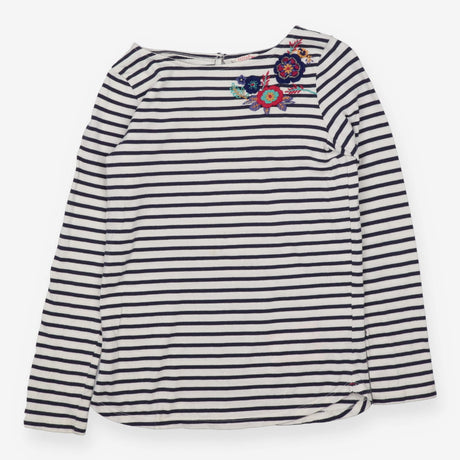 T-Shirt Long Sleeved Navy Stripe Flower Applique