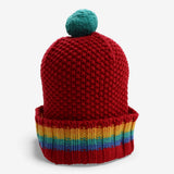 Bobble Hat Knit Red Rainbow Stripe