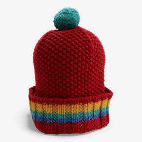 Bobble Hat Knit Red Rainbow Stripe