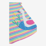 Jersey dress rainbow striped swan applique
