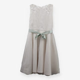 Bridesmaid Dress White Lace Floral with Green Wais