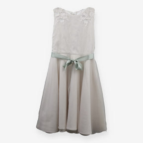 Bridesmaid Dress White Lace Floral with Green Wais