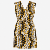 Black Yellow White Abstract Print Dress
