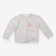 Grey knit cardigan with pink butterflies