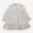 Dress LS cream blue flower frill neck cuffs