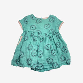 Green and Pink Muslin Dress with Suns