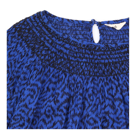 Blouse Smocked Neck Long Sleeve Animal Print